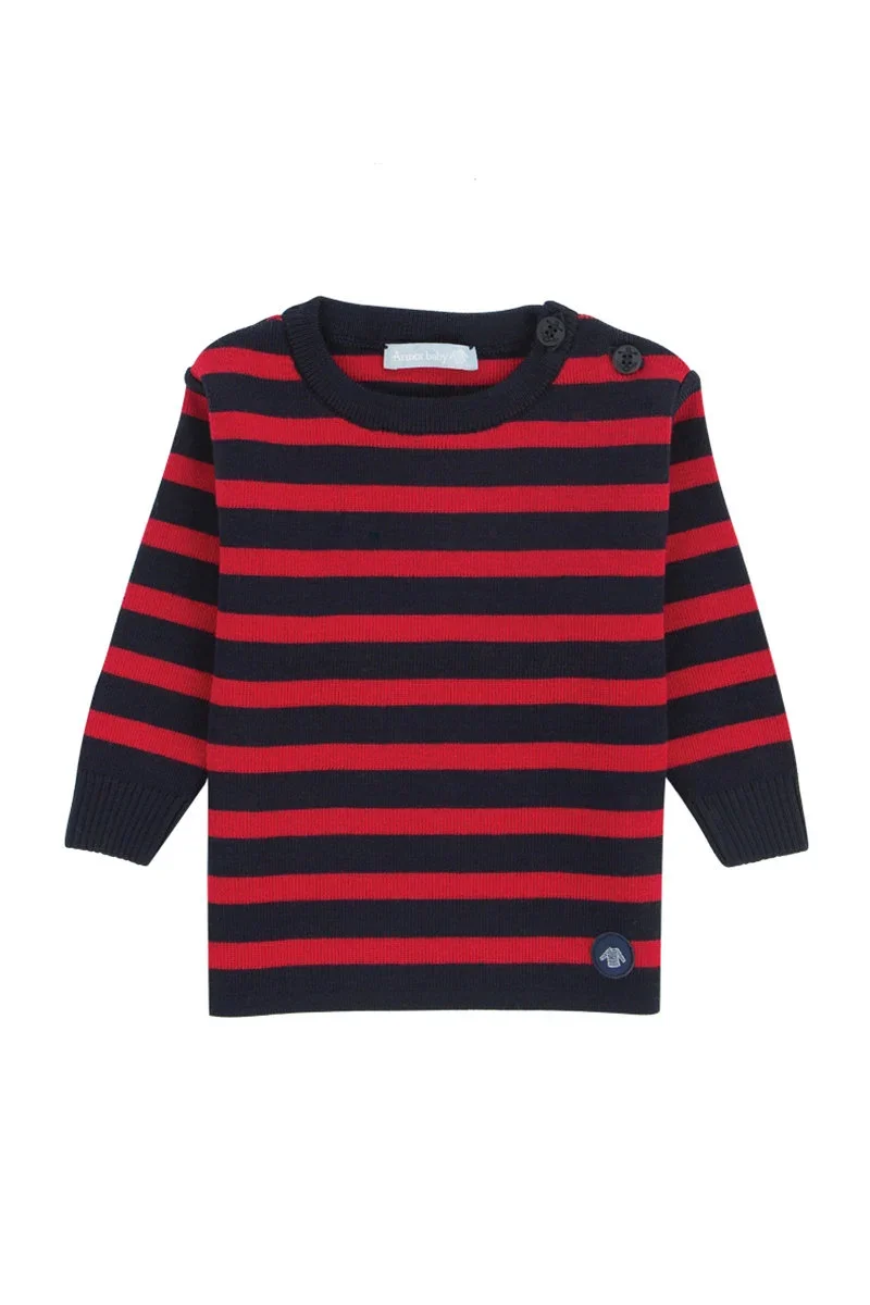 Artisan Pull marin rayé Briac Baby – laine Mérinos First-Class