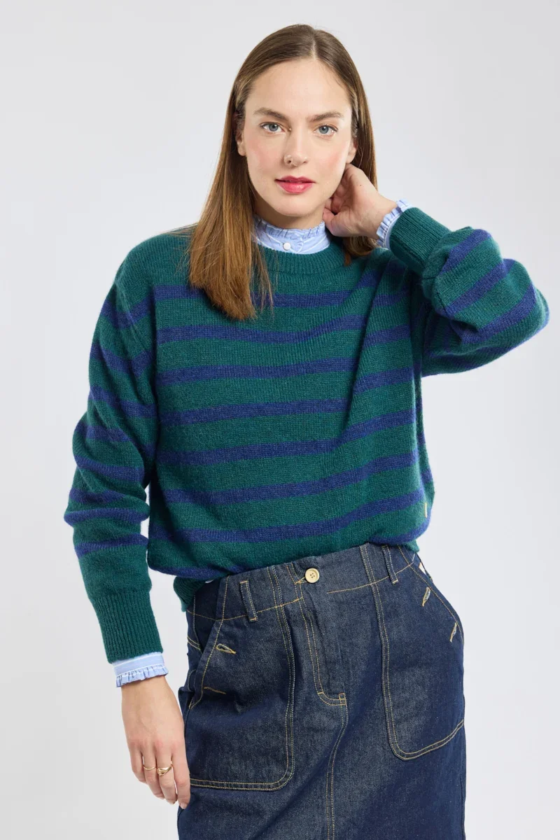 Eco-Friendly Pull marin rayé Heritage – alpaga et laine Original