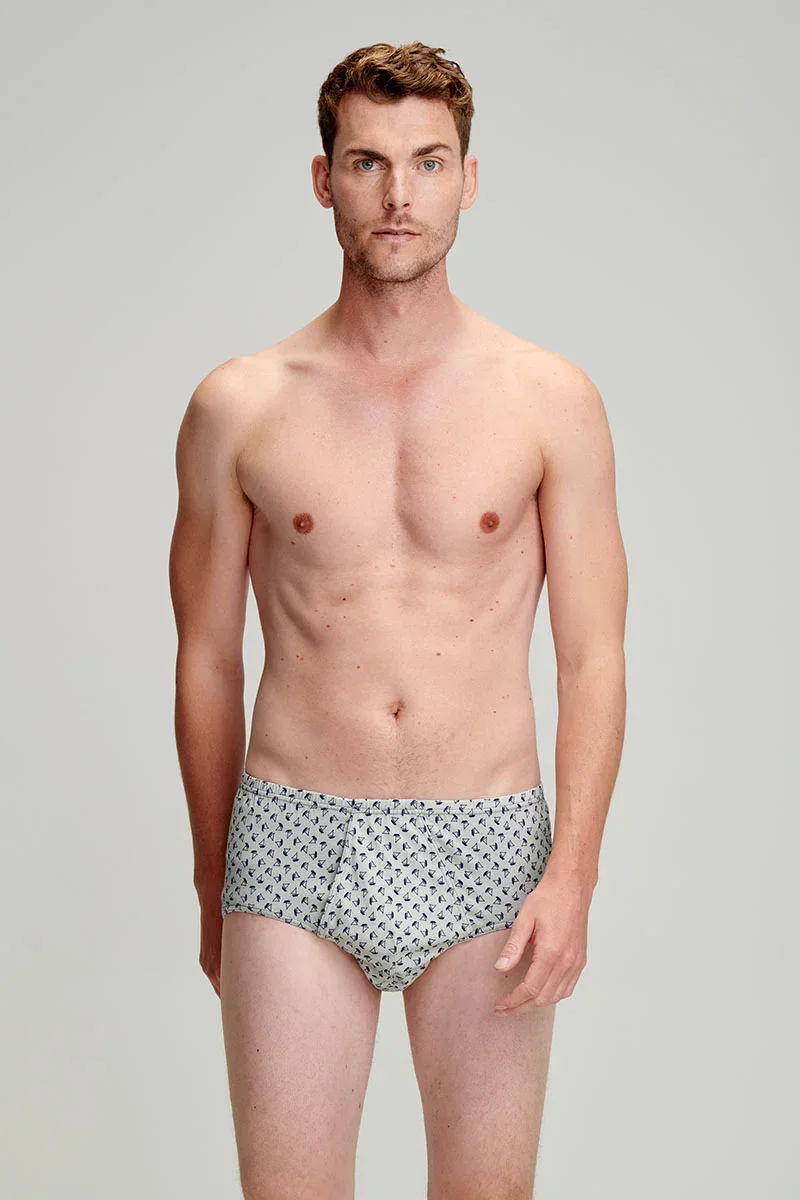 Expertly Made Sailboat patterned Y-front briefs – light organic cotton Natural