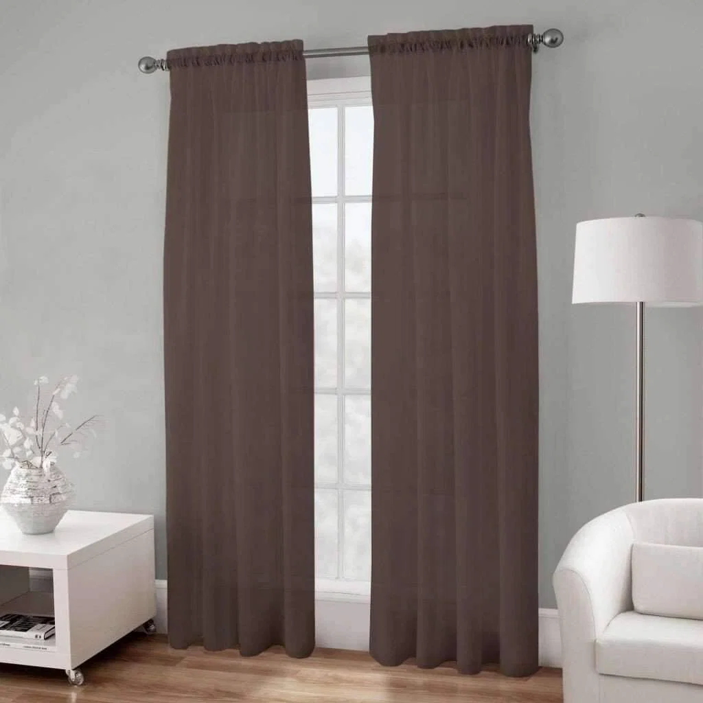 Premium Material Basic Elegance – Rod Pocket Semi-Sheer Voile Panel-138 x 244 cm Brown Certified