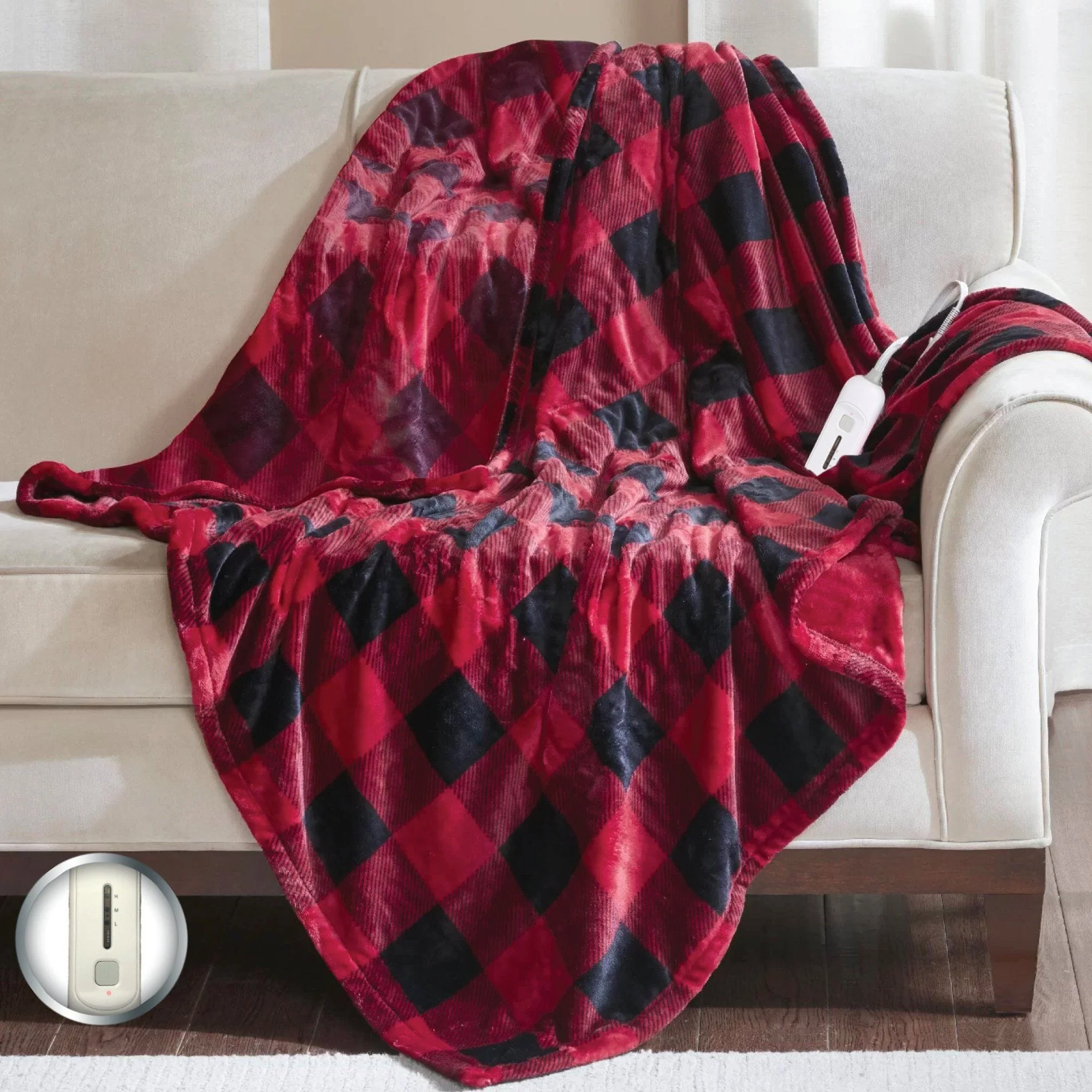 Professional Buffalo Plaid Electric Heated Throw Casual