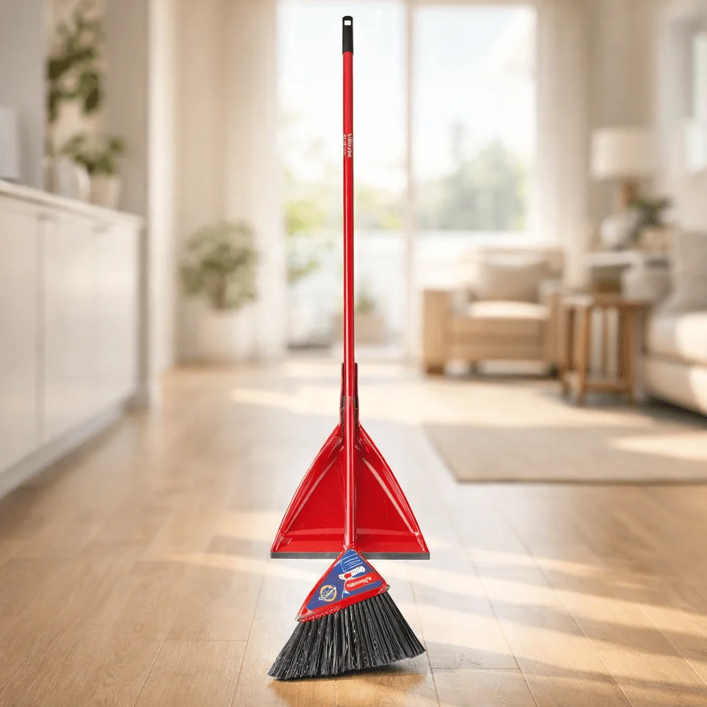 World-Class Vileda Oskar Broom with Integrated Dustpan Set Pure