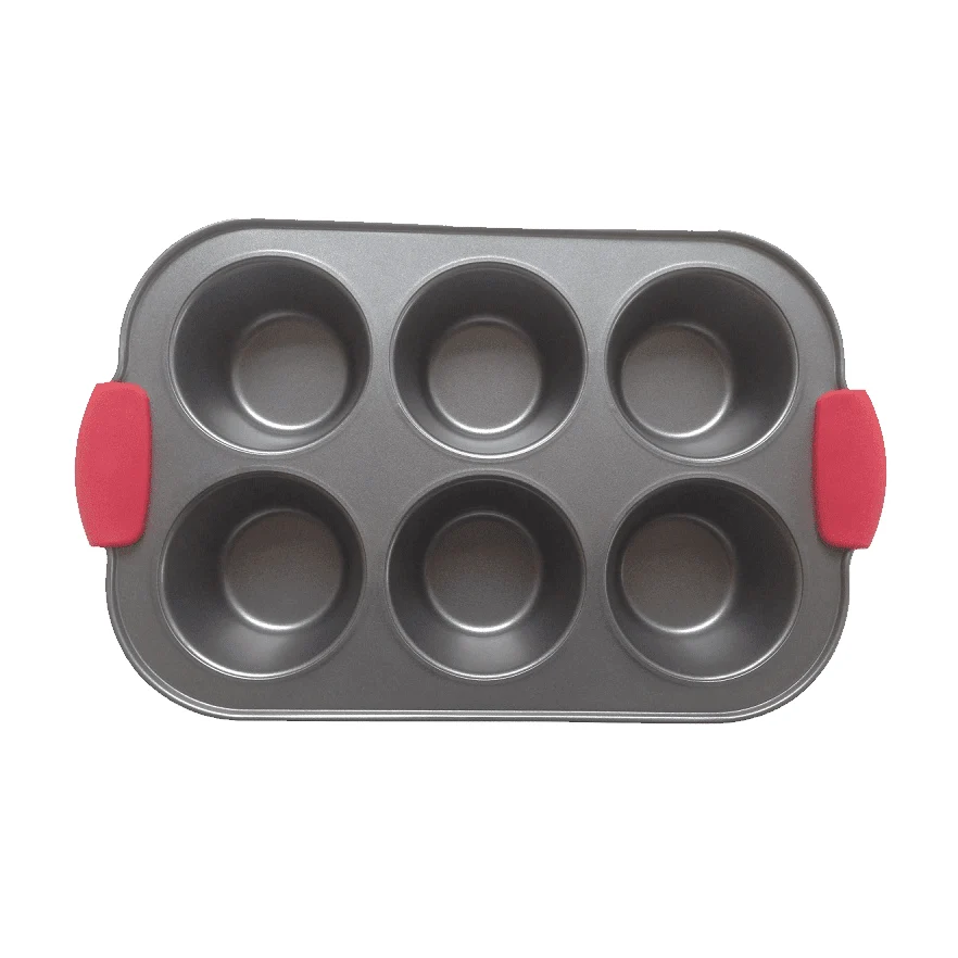 Consistent Non-Stick 6 cup Muffin Pan with Silicone Handles Eco-Friendly