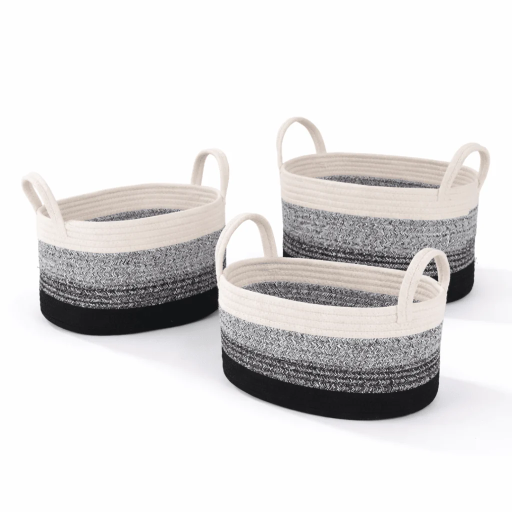 Flexible Cotton Rope Basket Oval – White Black Grey Fast
