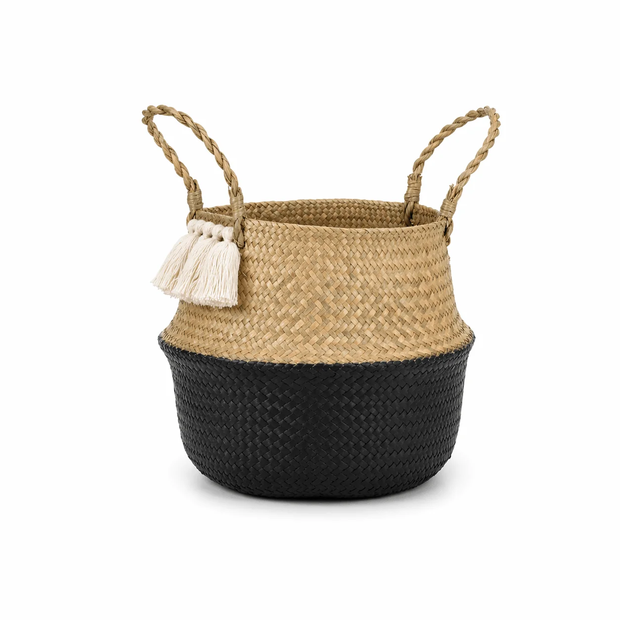 Smooth Seagrass Basket Half Black Genuine
