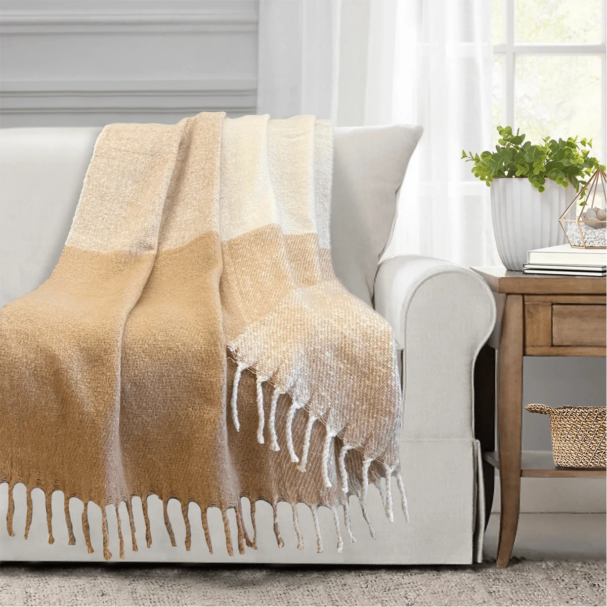 Top-Quality JOHAN- Stripe Faux Mohair Woven Throw High-Quality