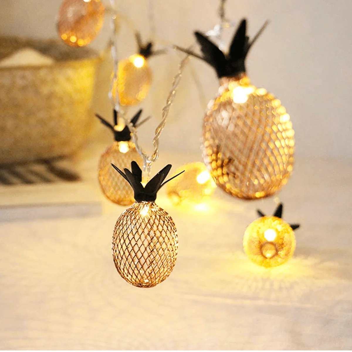 Clean Pineapple Garland 10 Led Gold Green 4cm Original Design