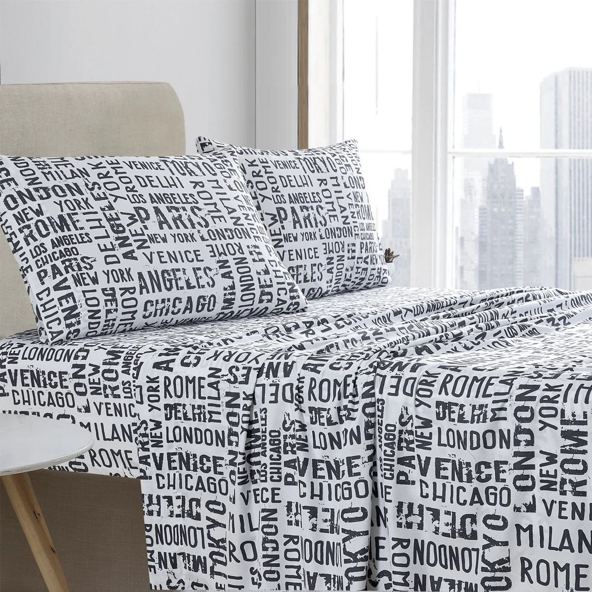 User-Friendly World Cities Microfiber Sheet Set Original