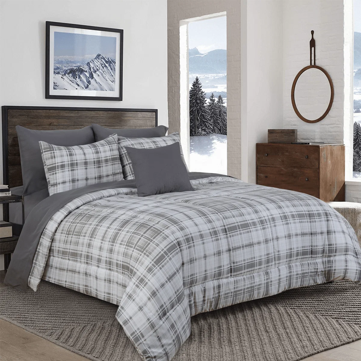 Responsible Theo- Comforter Set Grey Plaid Reliable