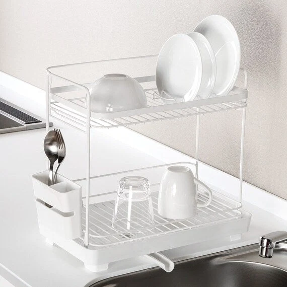 Breathable DISH DRAINER DOUBLE COATING 2TIER-SLIM WH High-Performance