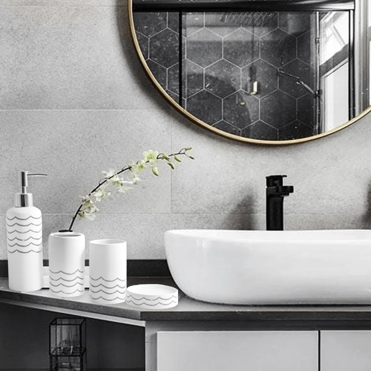 Refined Wave 4 Pcs Ceramic Bath Sets Practical