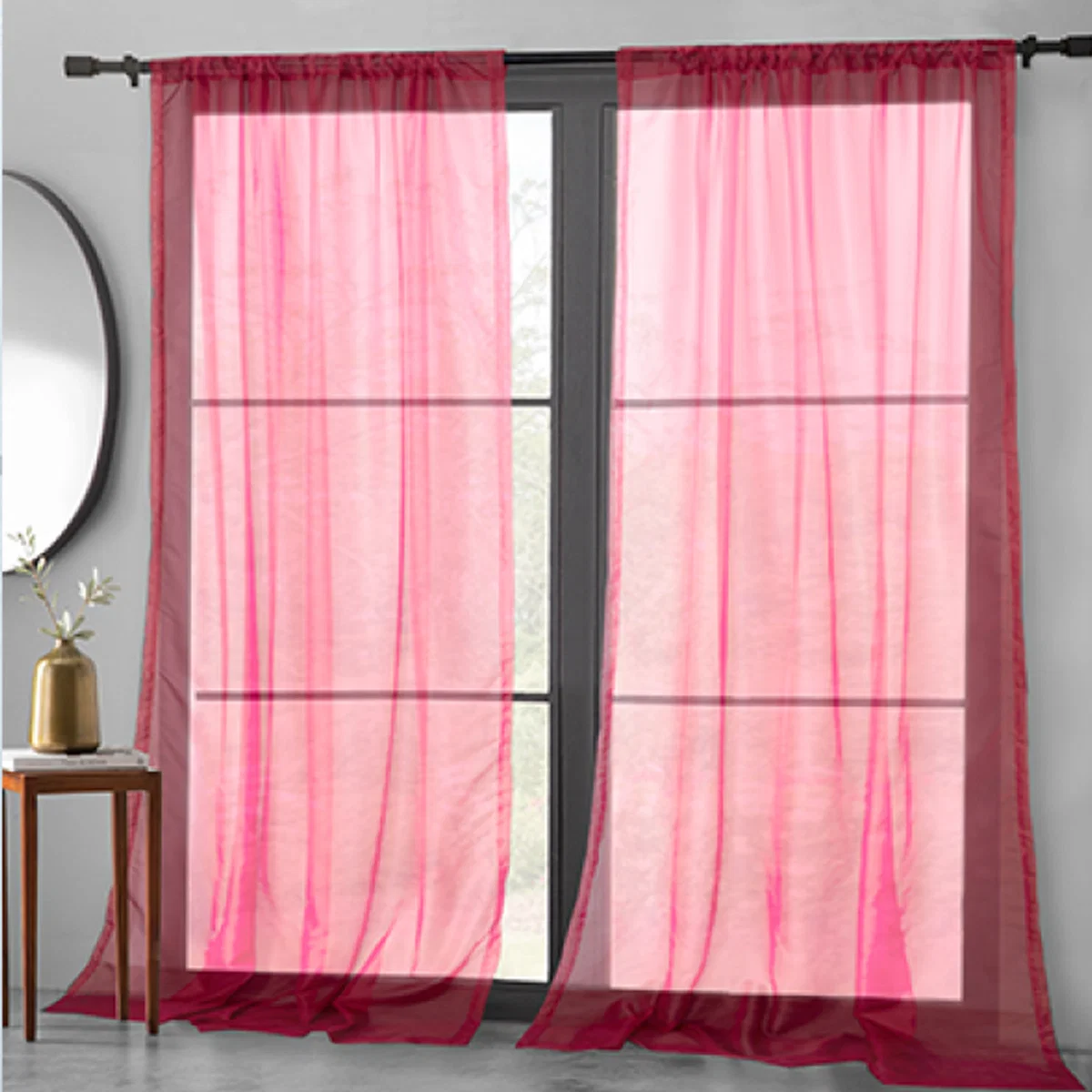 User-Friendly Basic Elegance - 2pk Sheer Pole Top Panel-Red-54 x 84 Lightweight