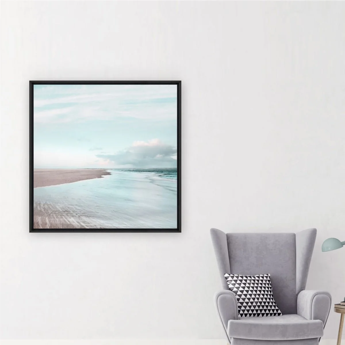 Secure Canvas Framed Cloudy Beach Unique