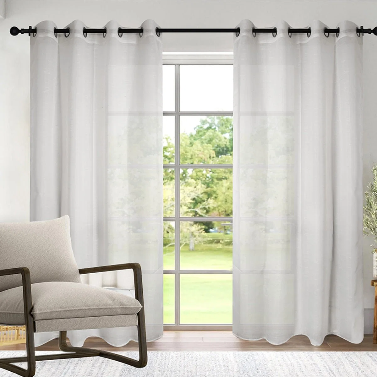 Lightweight LOLA Sheer White Grommet Top Panels with Pinstripes 52 x 84 Set of 2 Fine Crafted
