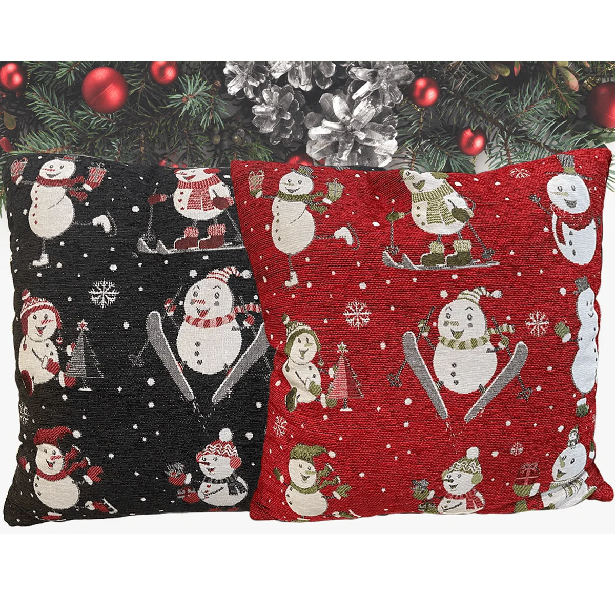Convenient Ski Snowmen Chenille Cushion Lightweight