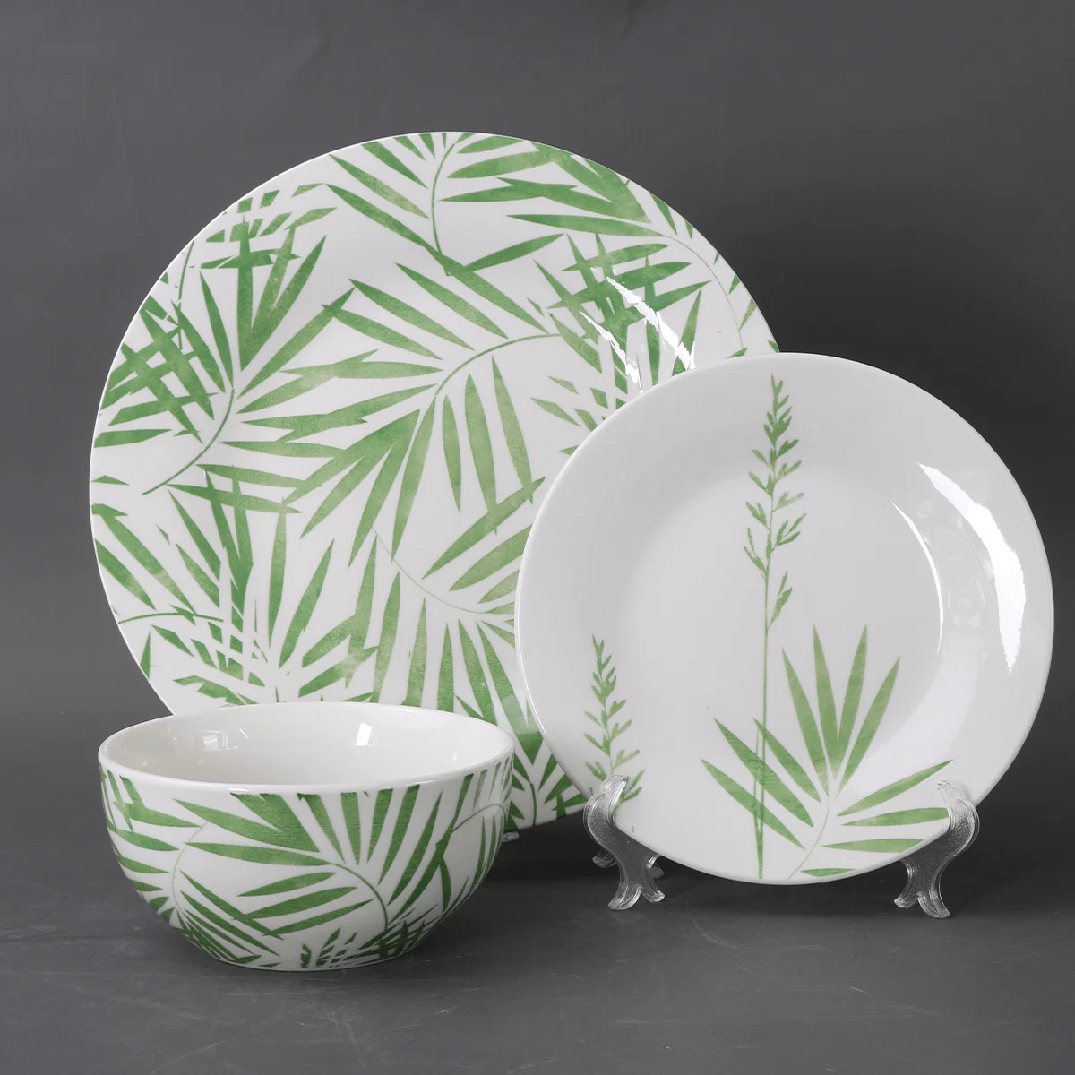 Consistent Dinnerware 12pc Set Green Leaves Professional