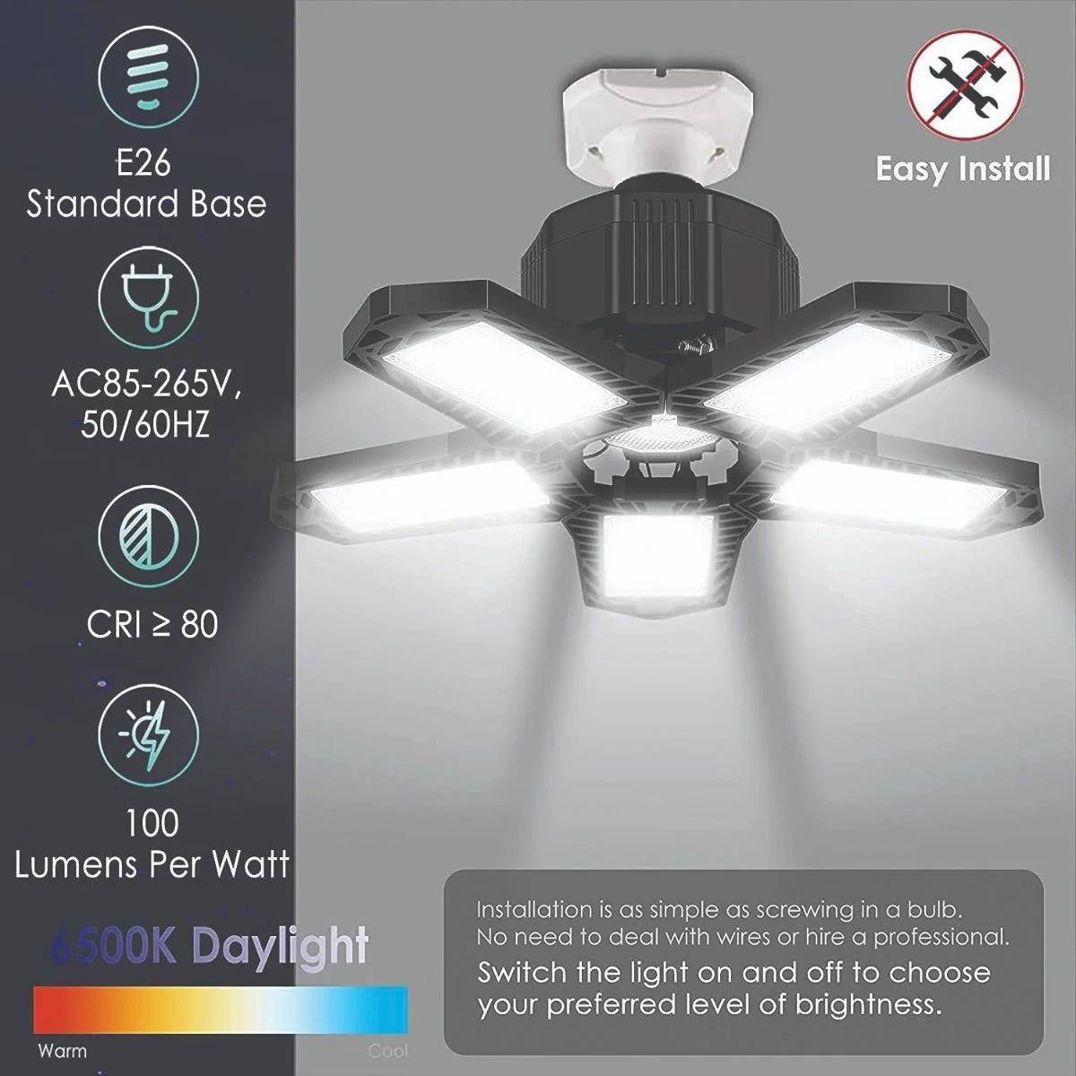 Luxury WATTSON Foldable Black LED COB Light 100W Smooth