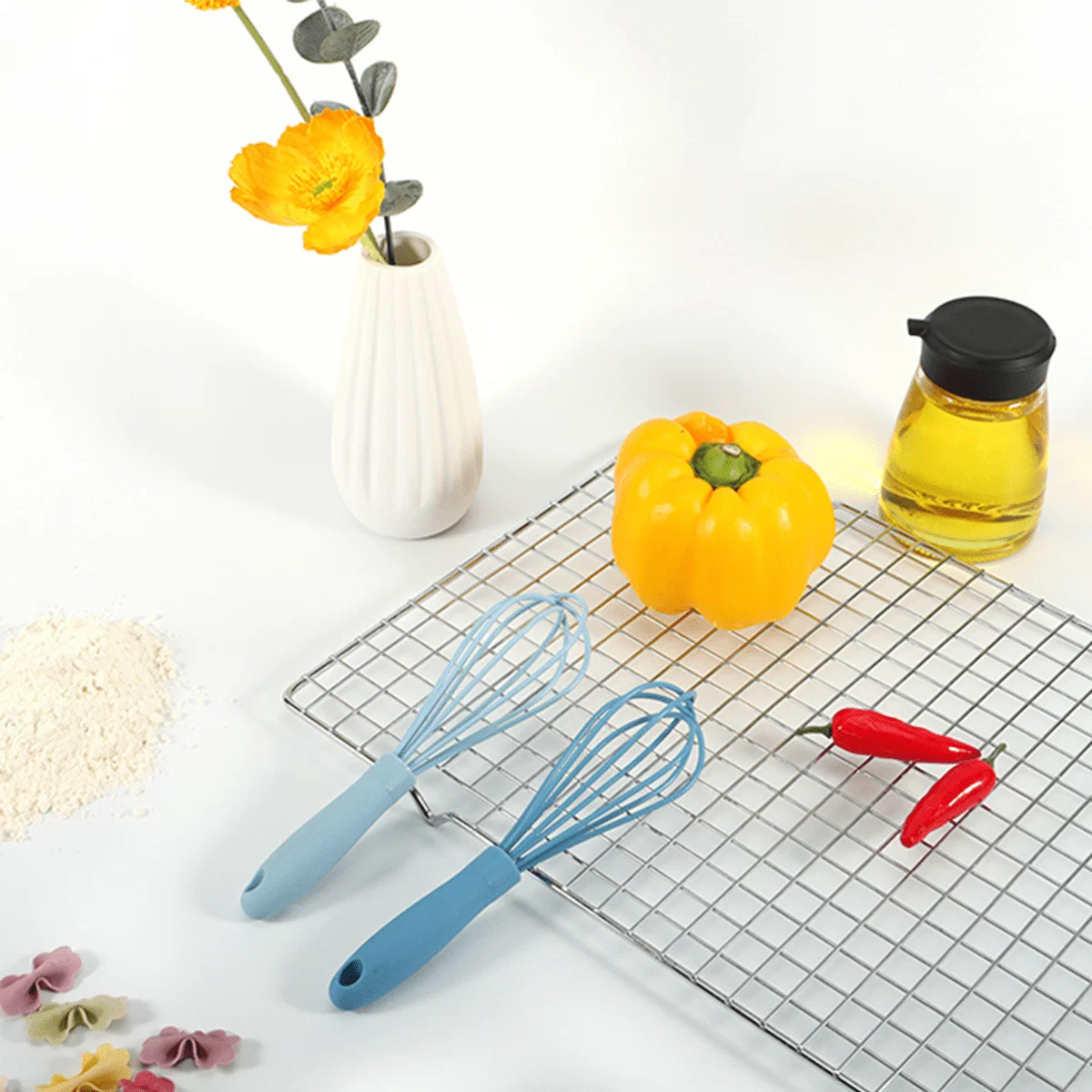 Carefully Designed 2 Pieces Mini Silicone Whisk Set 7 Blue Original