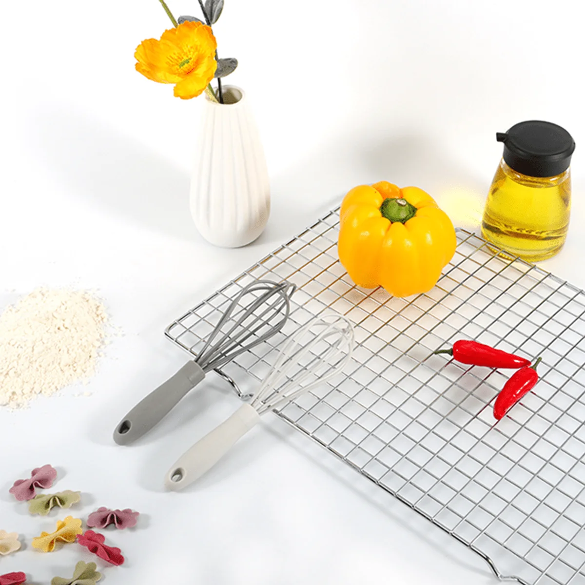 Selected 2 Pieces Mini Silicone Whisk Set 7 Grey Fast
