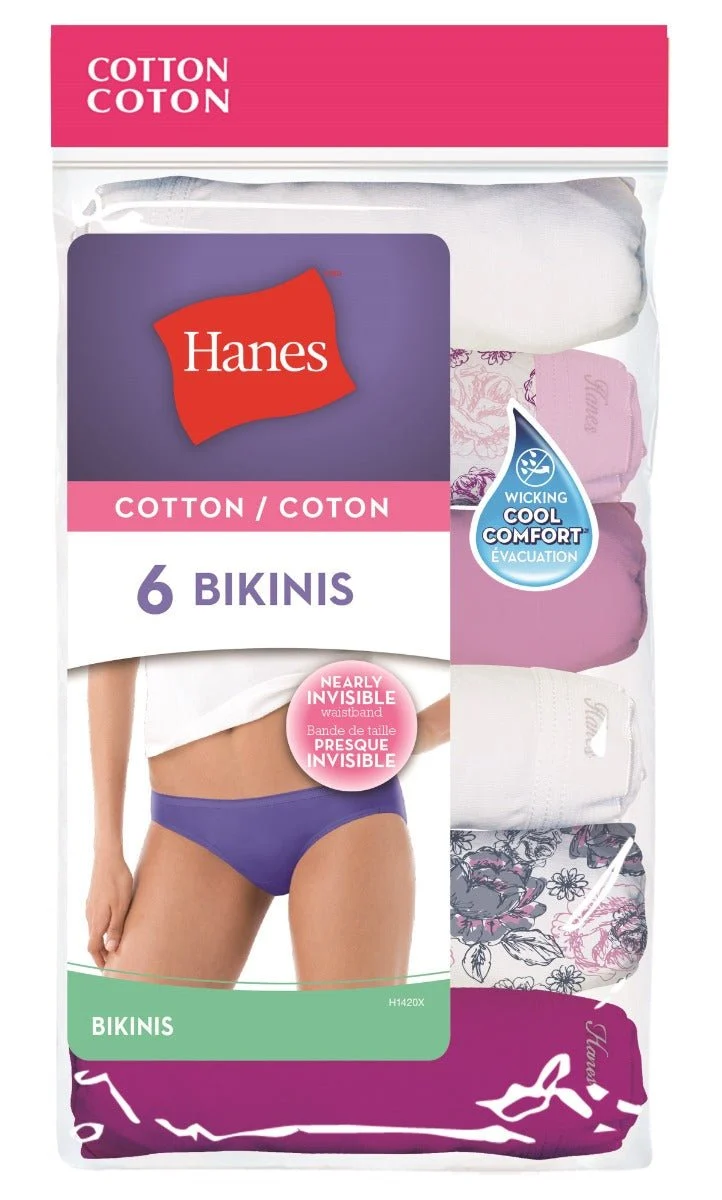 Outstanding Hanes Ladies Comfort Cotton 6 Pack Cotton Bikini Panties-H1420X-6 Traditional