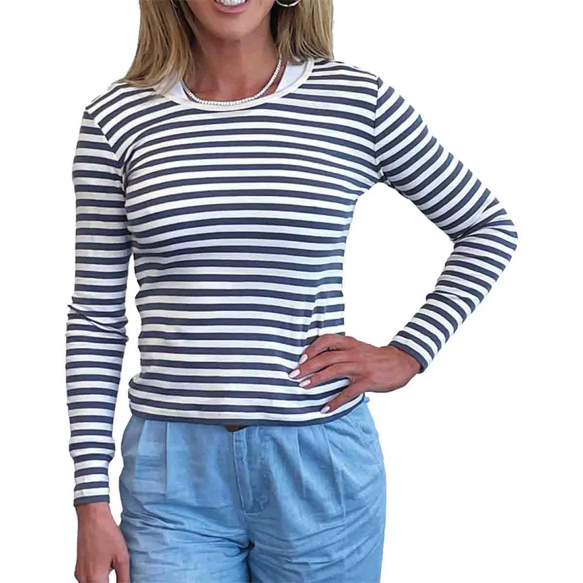 Casual Long Sleeve Cew Neck Top In Basic Colors Official