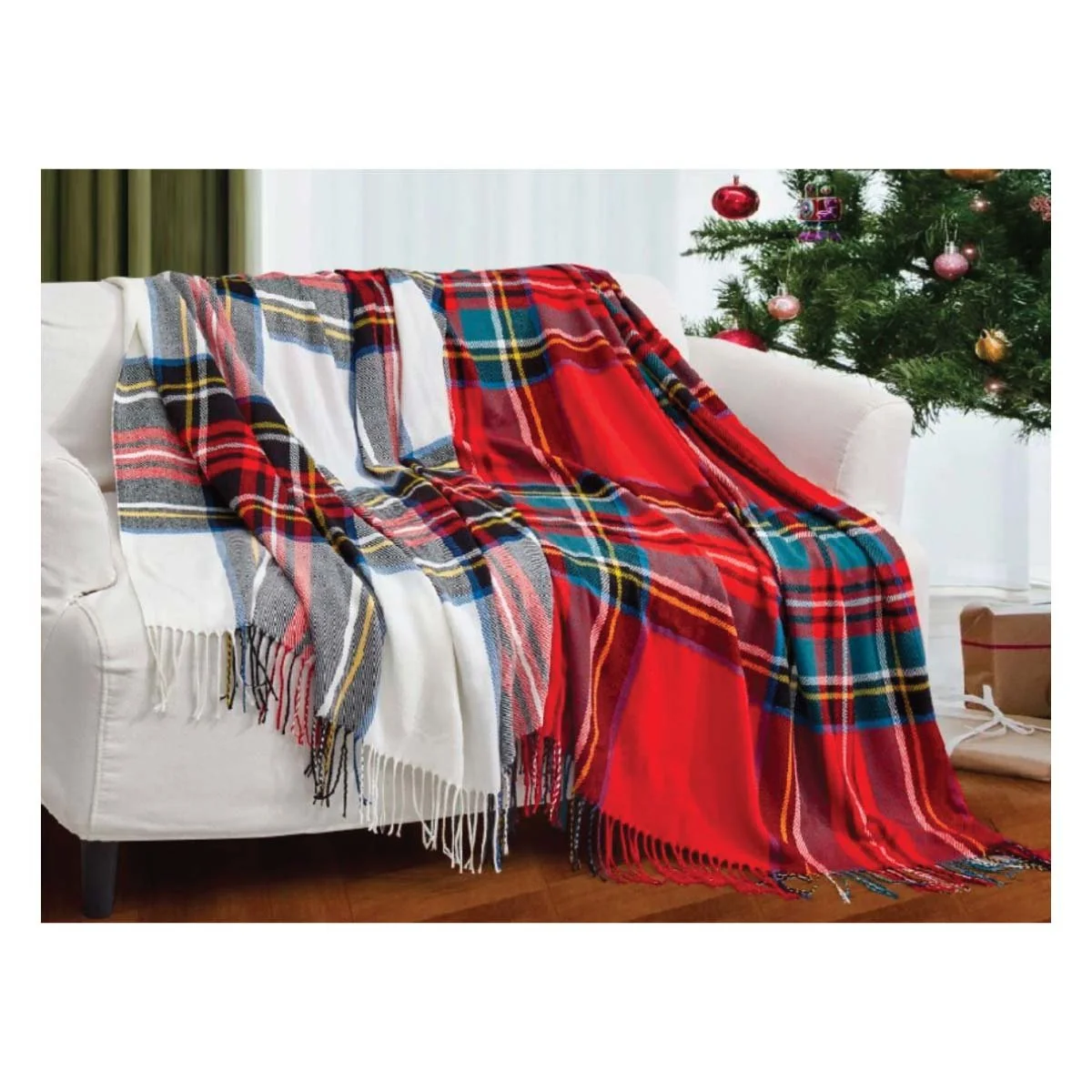 Green RUSTIC CABIN – Plaid Woven Acrylic Throw Durable