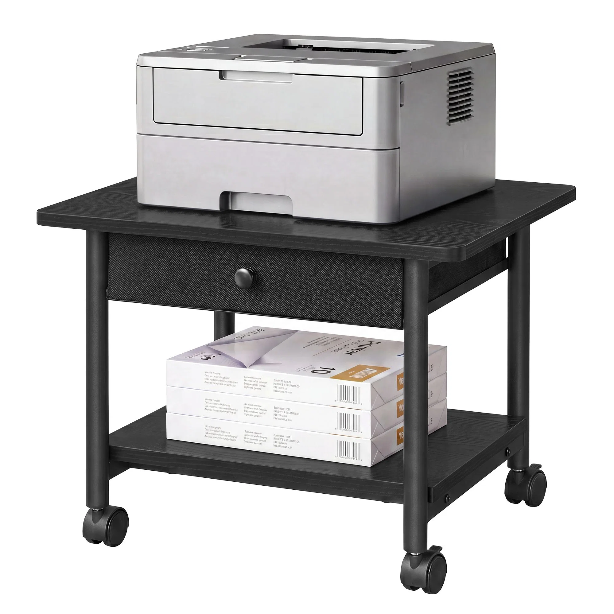 Fine SONGMICS HOME SONGMICS HOME 2-Tier Printer Stand Locking Wheels Drawer Printer Table Industrial Under Desk Mobile Cart for Home Office Storage Shelf Comfortable