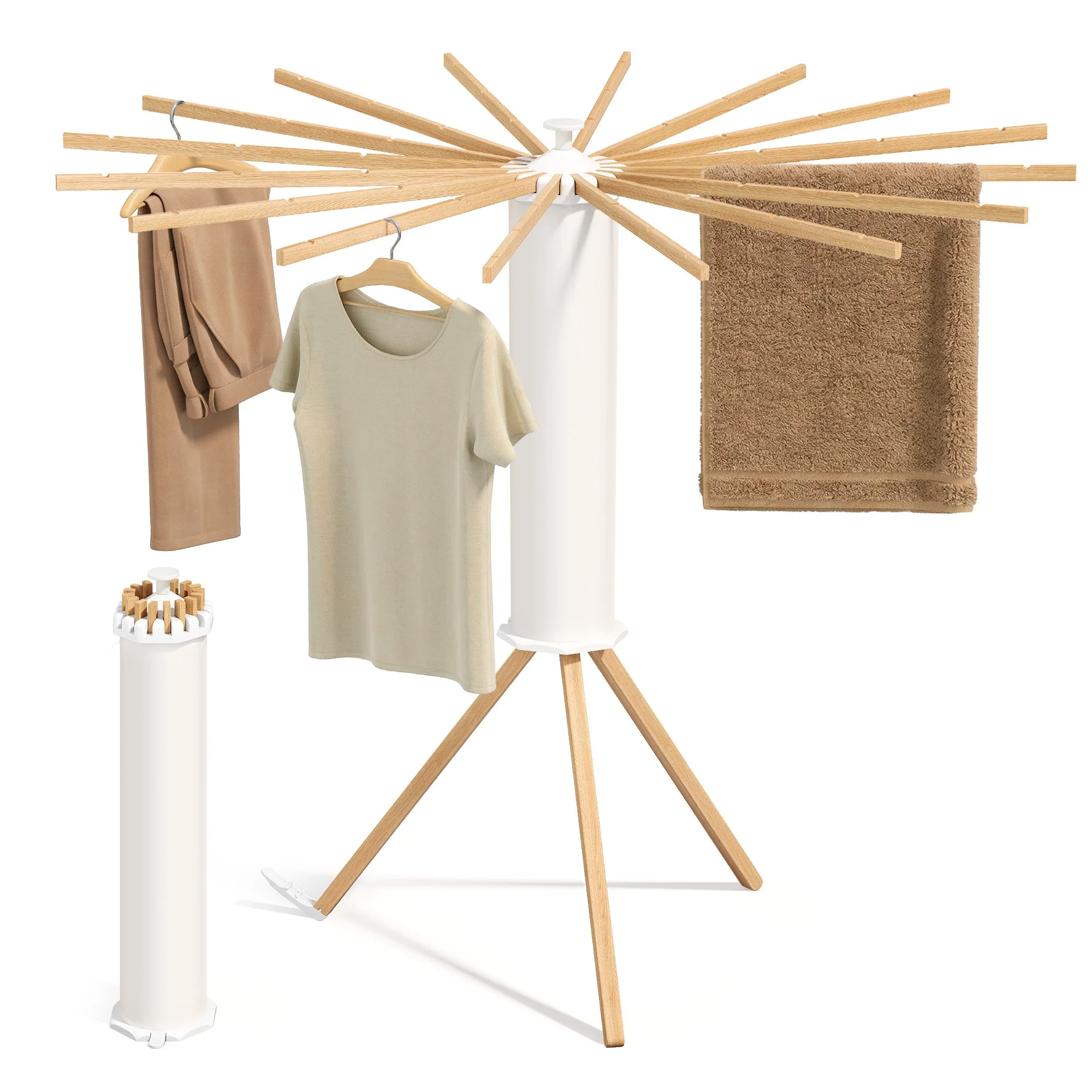 Contemporary SONGMICS Foldable Rotary Clothes Drying Rack with 16 Pull-Out Arms User-Friendly