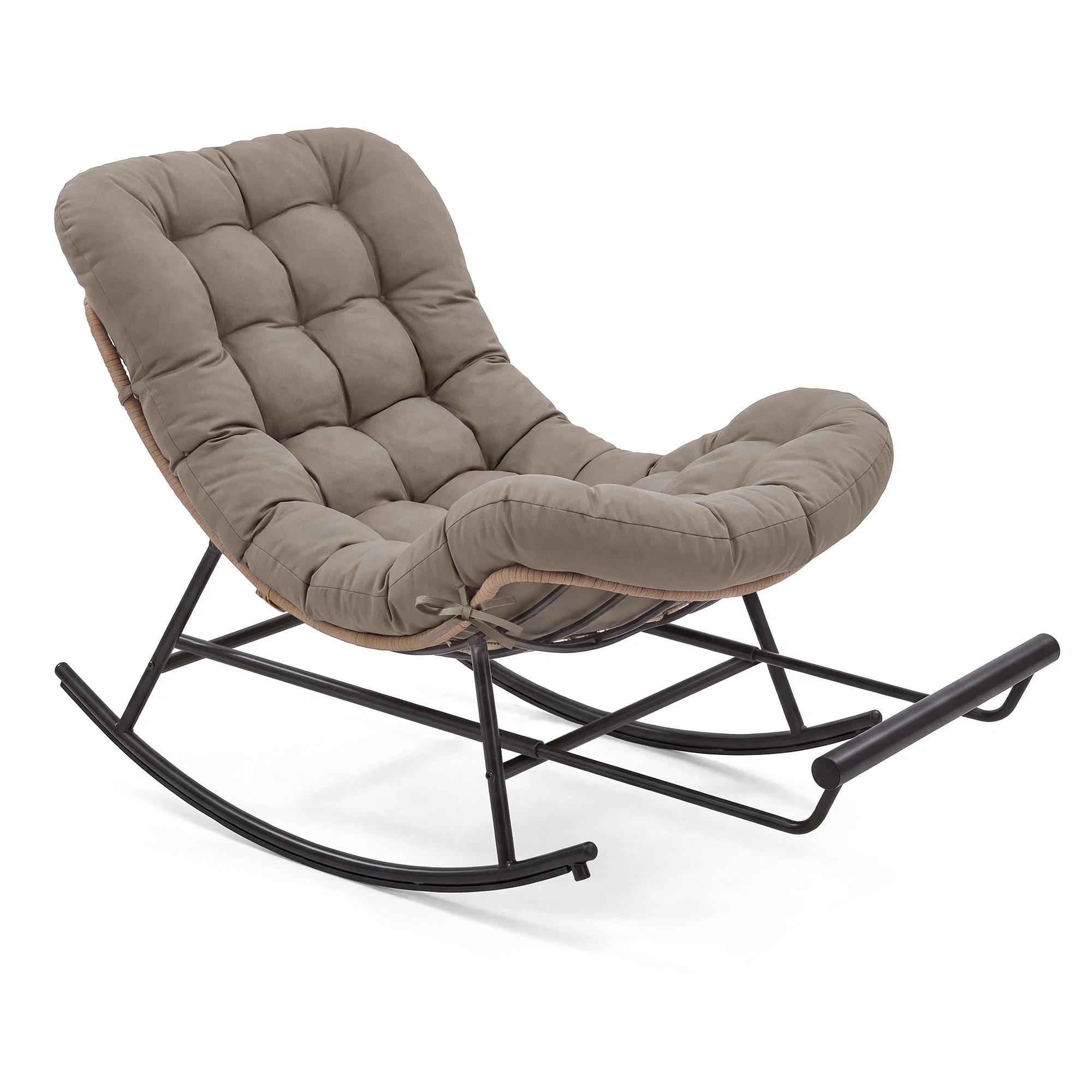 High-Quality VASAGLE VASAGLE Outdoor Rocking Chair Papasan Chair with Extendable Footrest Outdoor Furniture Heavy Duty Rocker with Removable Cushion Outdoor Chair for Porch Patio Garden Refined