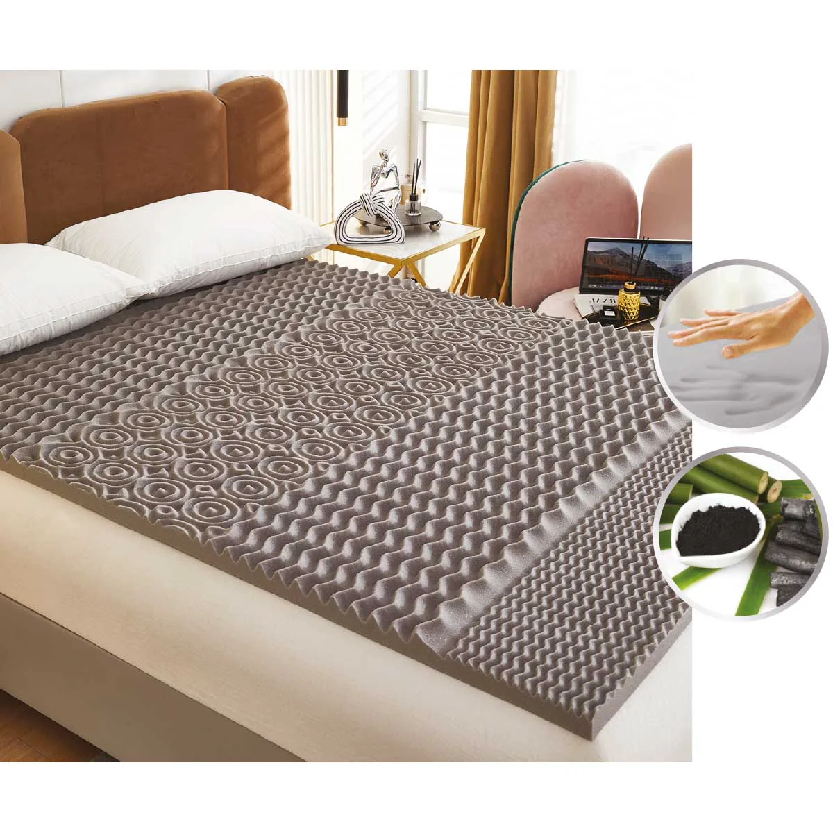 Environmentally Friendly Maison Blanche – Charcoal Memory Foam Mattress Topper Certified