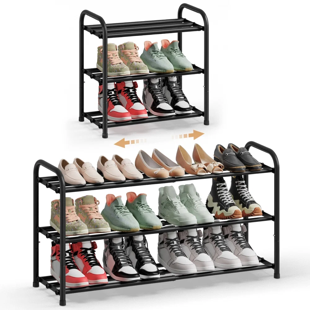 Detailed SONGMICS Expandable shoe rack adjustable organizer sturdy for entryway Natural
