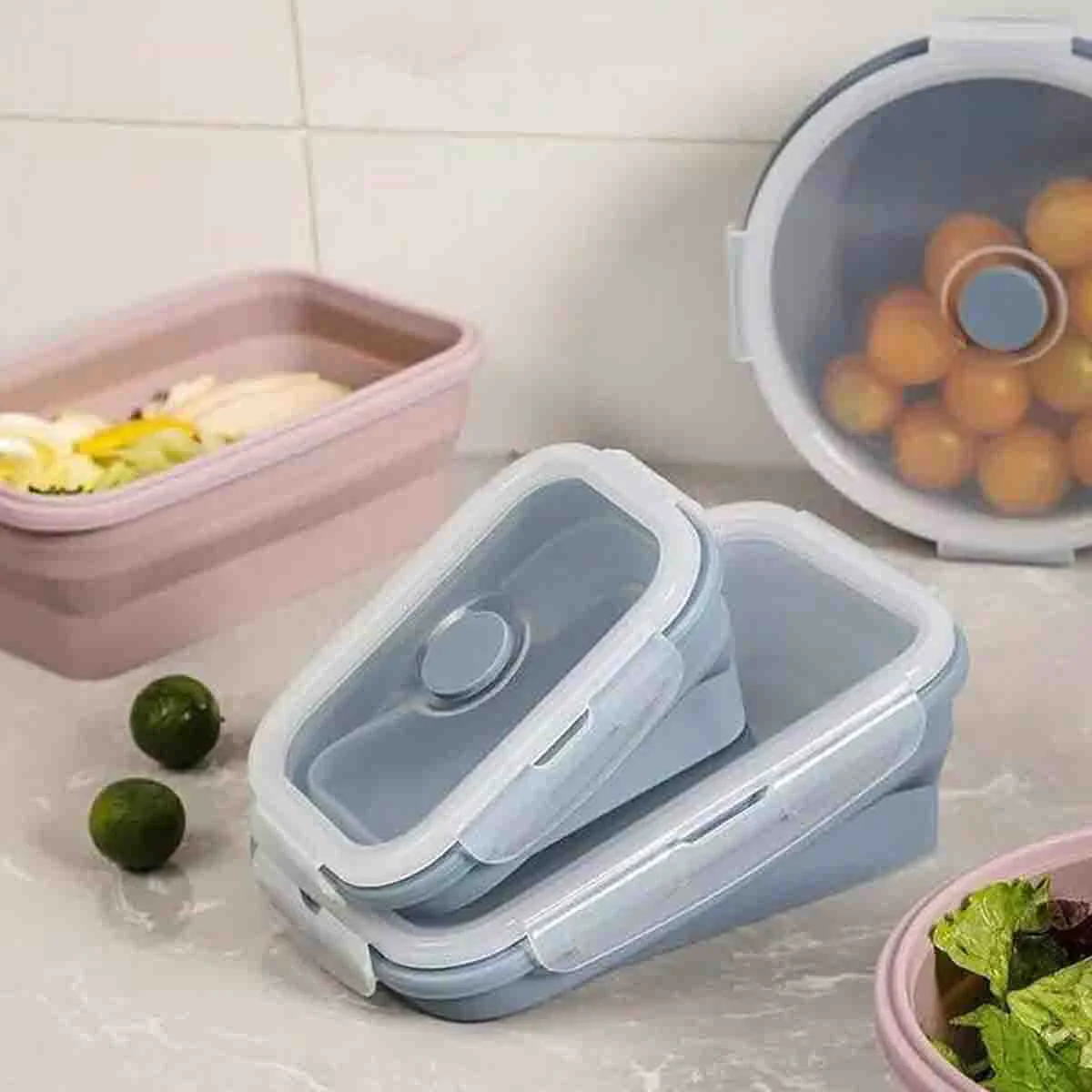 Safe À LA CUISINE – Round Collapsible Silicone Food Container with Cover Smart