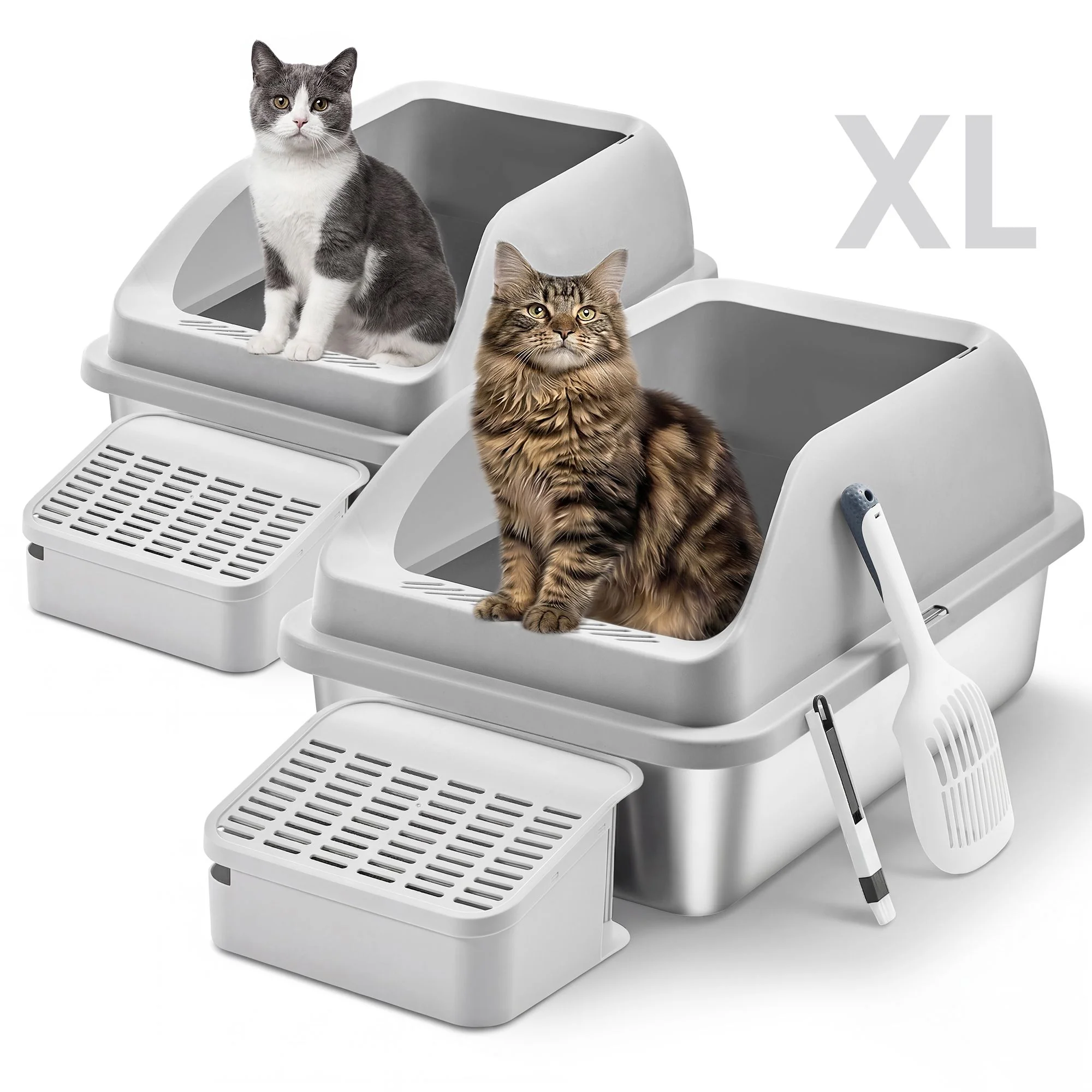 Exclusive Feandrea Feandrea 2 Pack Stainless Steel Cat Litter Boxes with Open Top Comfortable