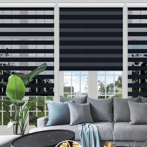 Classic Day and Night Cordless Roller Blinds Black Crafted