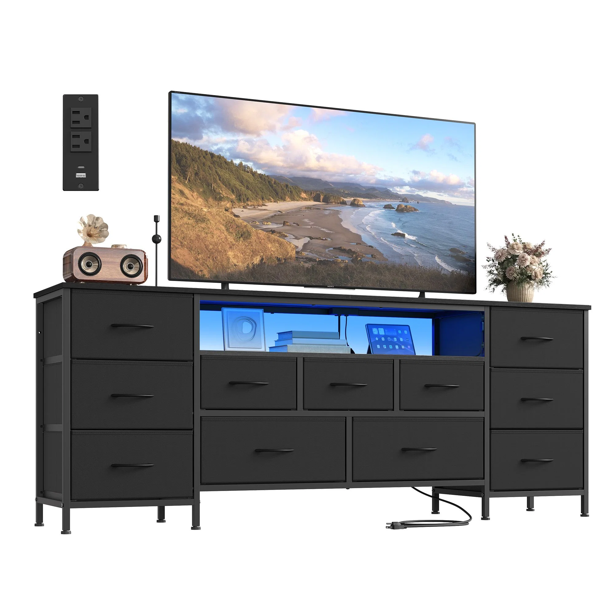 Smart SONGMICS SONGMICS BELLAH Collection – TV Stand for T Up to 70 Inches Dresser for Bedroom Living Room Chest of Drawers Steel 11 Drawers and Shelf Modern Official