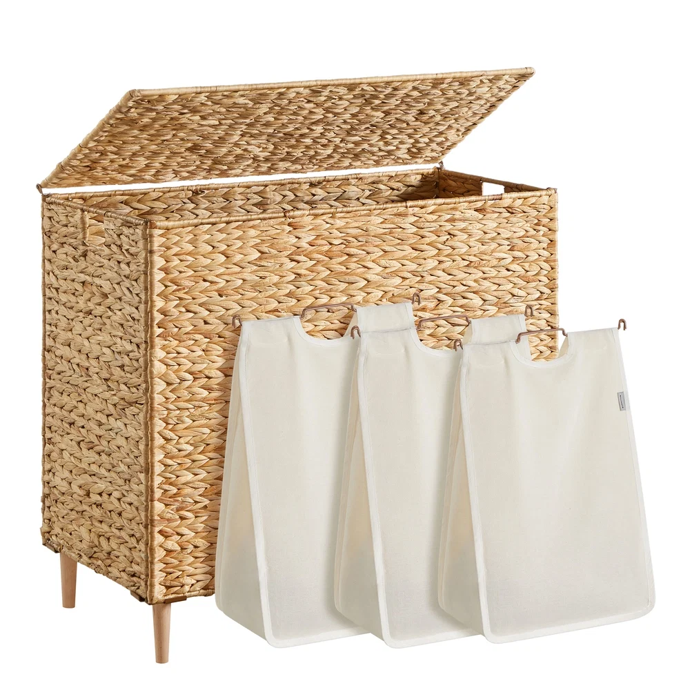 Lightweight SONGMICS Multi compartment wicker laundry hamper with lid for bedroom Superior