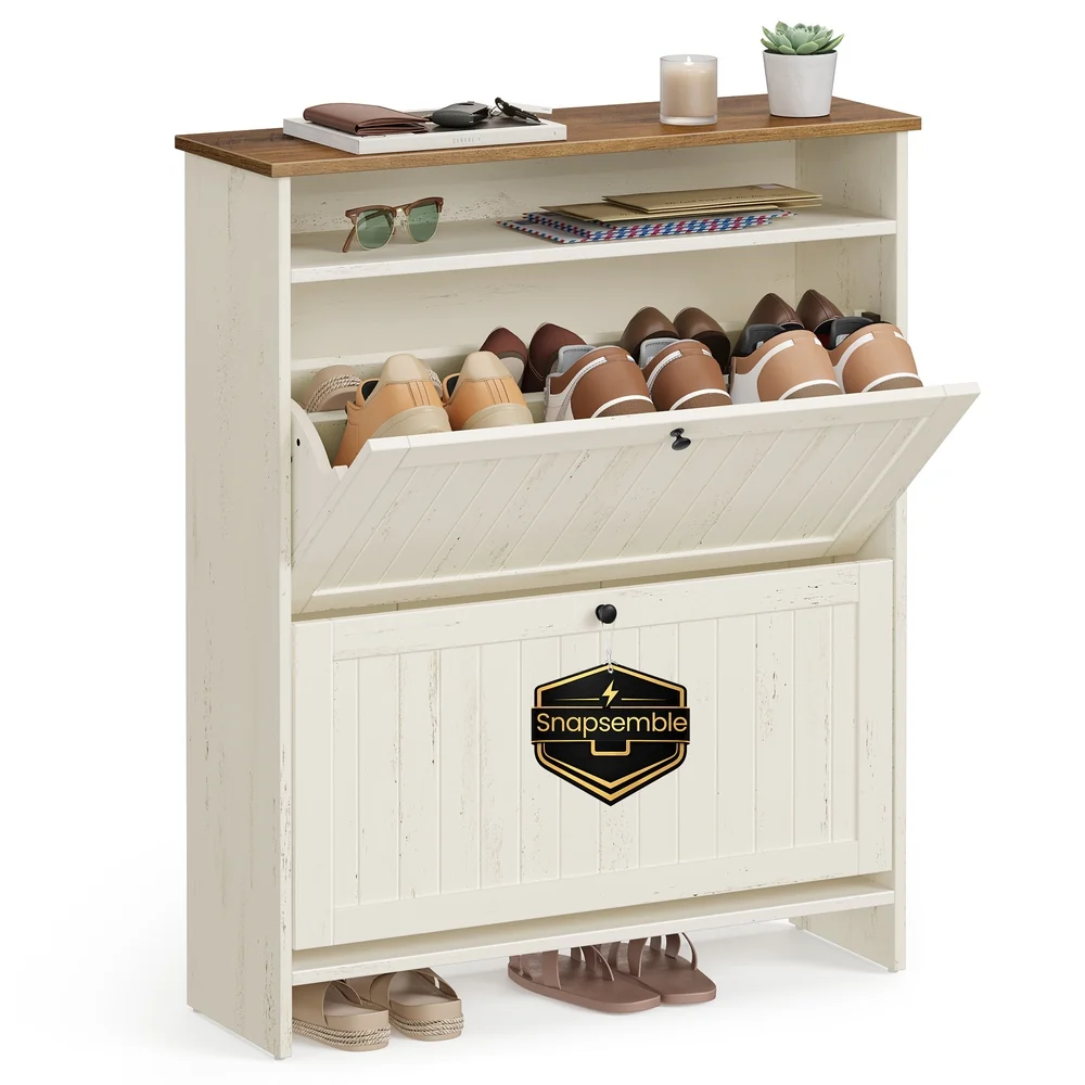 Soft SONGMICS HOME Snapsemble Superfast Assembly Shoe Storage Cabinet for Entryway with 2 Flip Drawers Certified