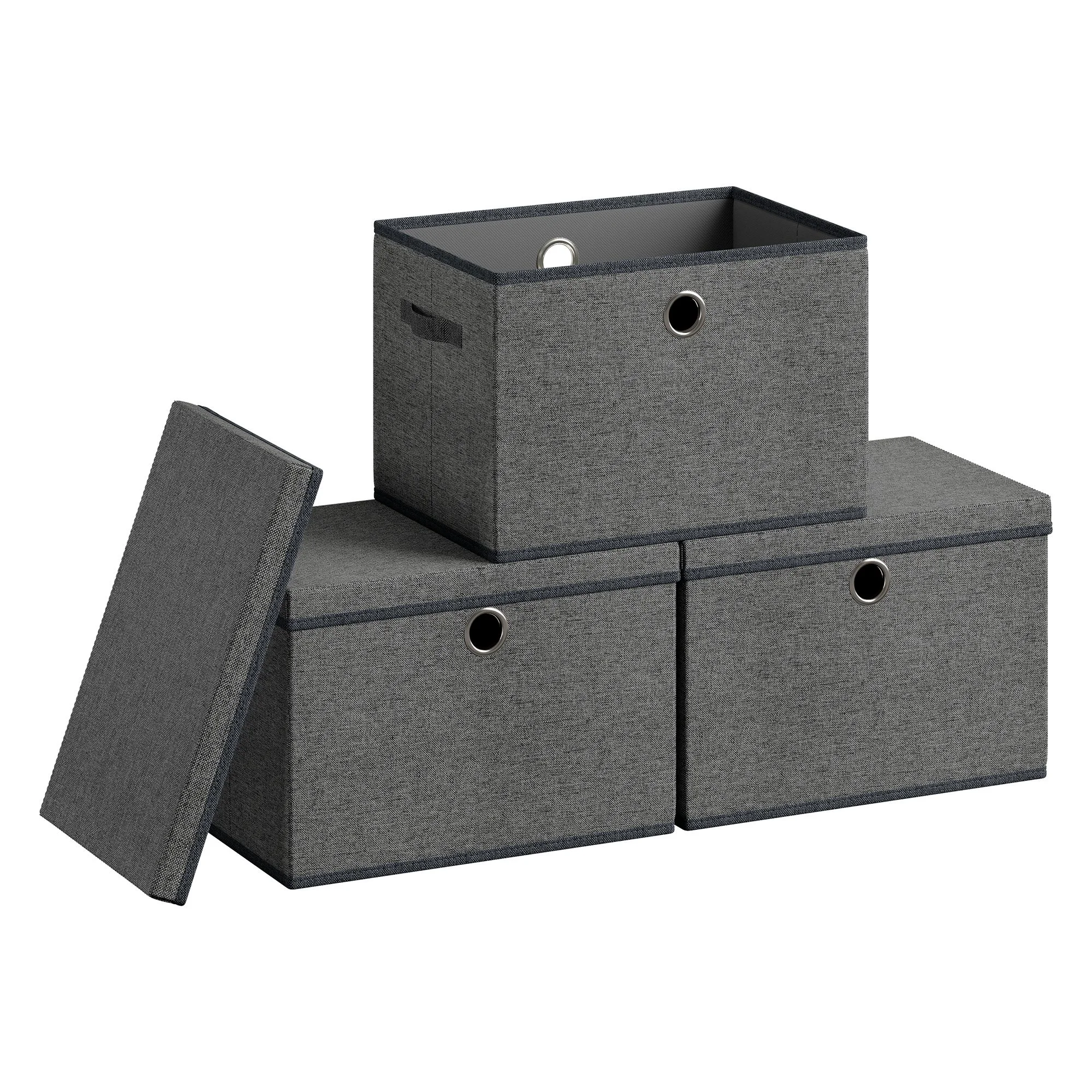 Advanced SONGMICS SONGMICS Storage Bins with Lids 3 Pack Stackable Fabric Storage Boxes Odorless PP Sheets Foldable Cube Baskets Organizers with Handles Breathable