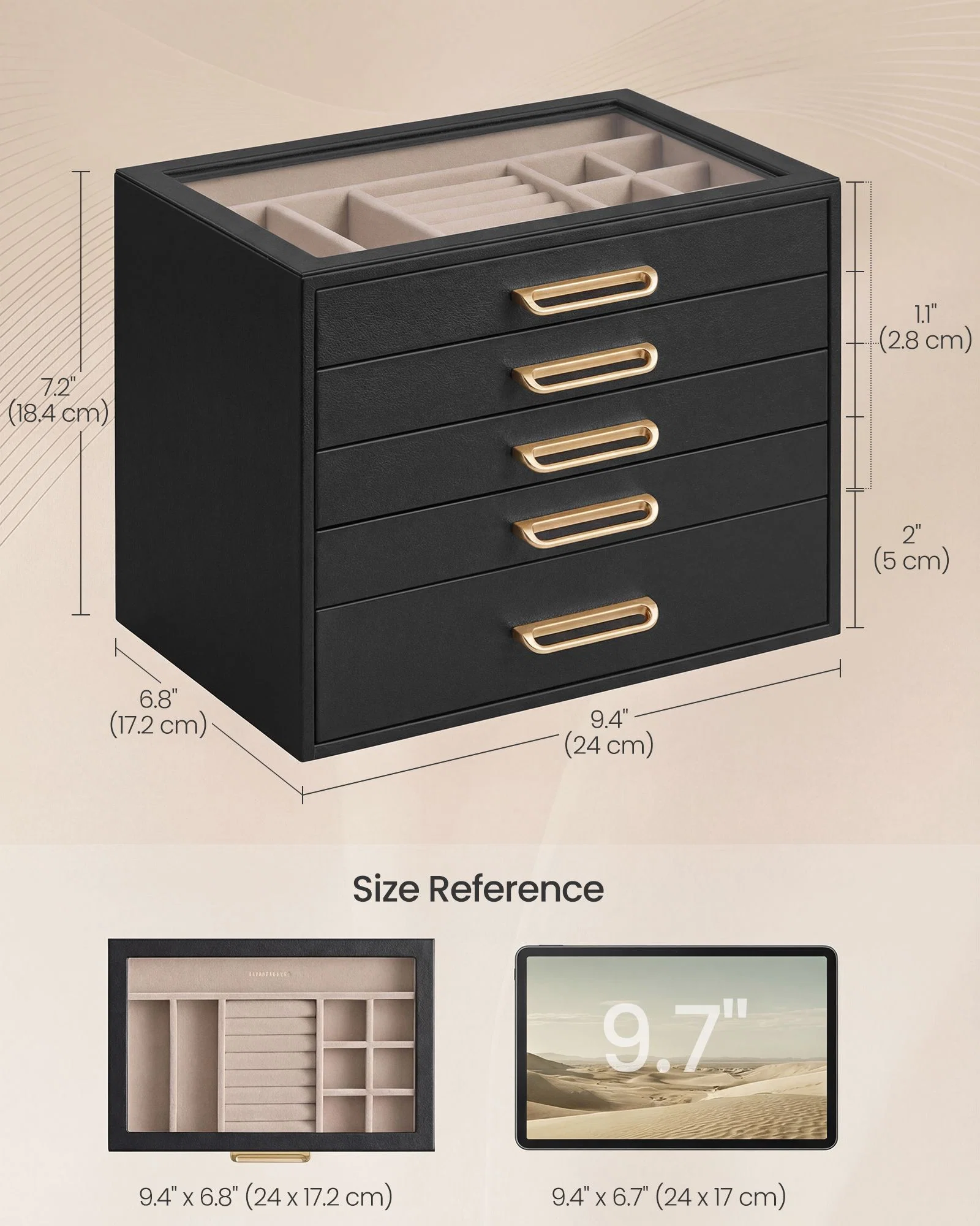Original Design SONGMICS SONGMICS 5-Layer Jewelry Box with Glass Window Eco-Friendly