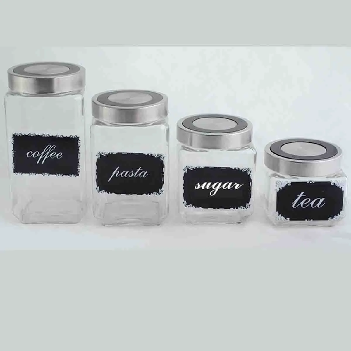 High-Quality Set of 4 clear glass jars with black board Selected