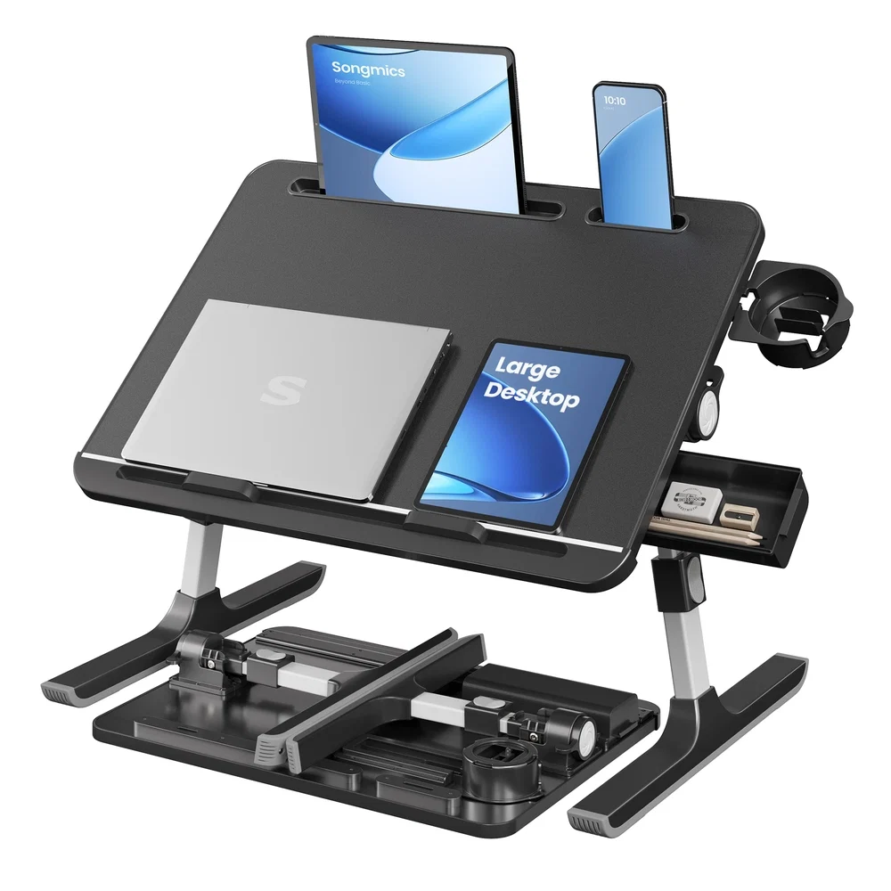 Minimalist SONGMICS Foldable bed laptop desk with adjustable tilt and cup holder Eco-Friendly