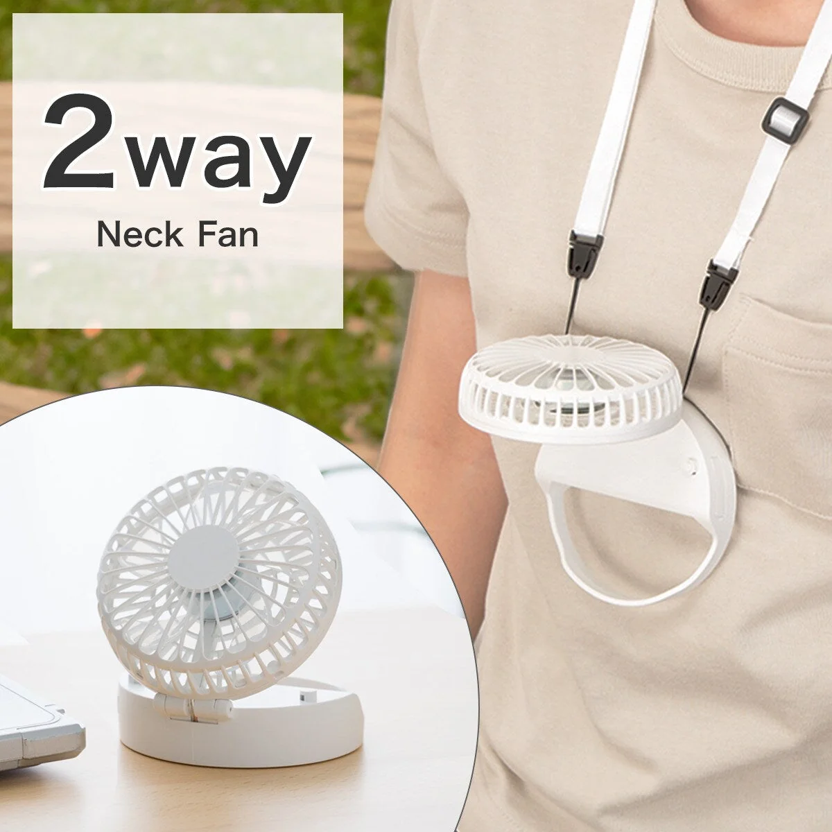 Sophisticated NECK-MOUNTED RECHARGEABLE 2-WAY FAN WH-HF331NC Natural