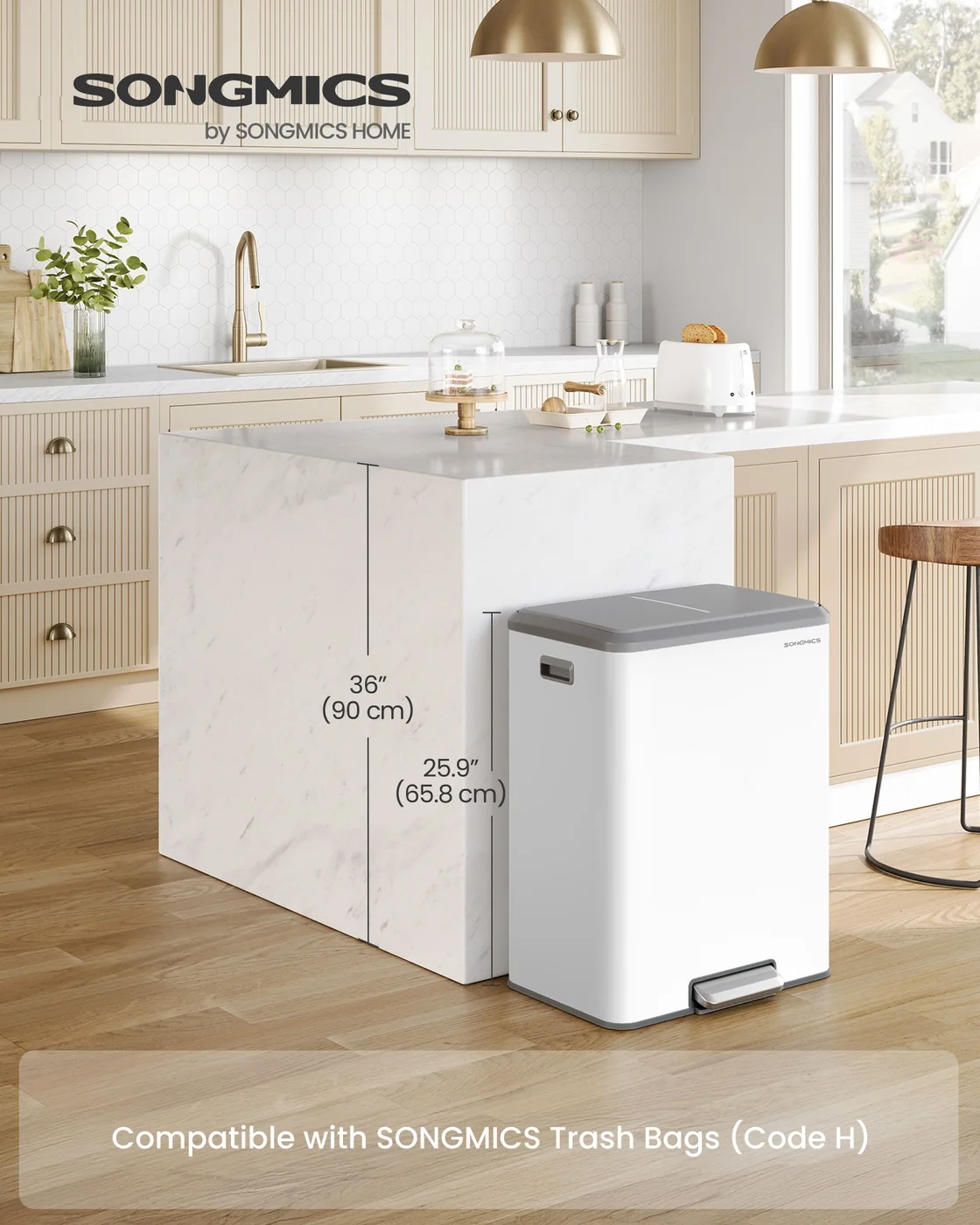 Pure SONGMICS Stainless steel dual pedal trash can for kitchen recycling Selected