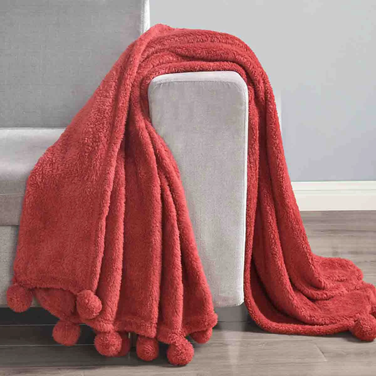 High-End Lauren Taylor- Sherpa Throw with Poms World-Class