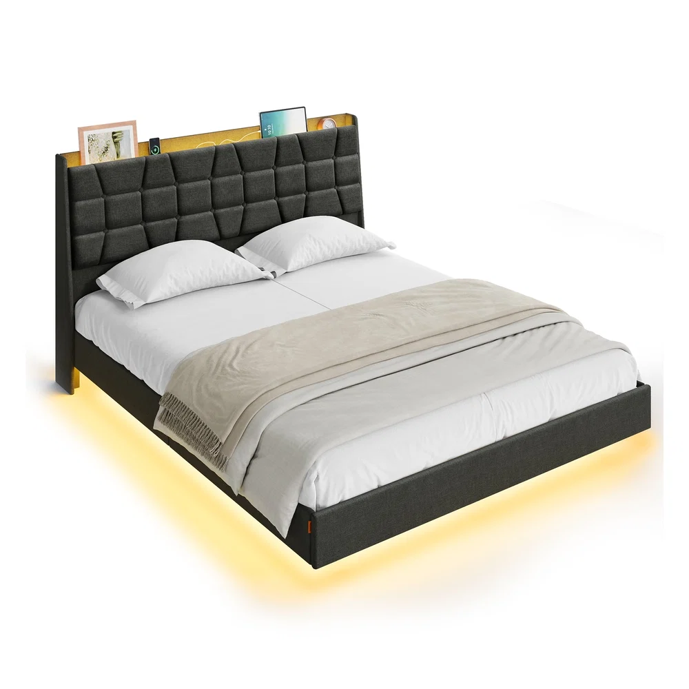 Verified VASAGLE VASAGLE Queen Size Floating Bed Frame with LED Lights Long-Lasting