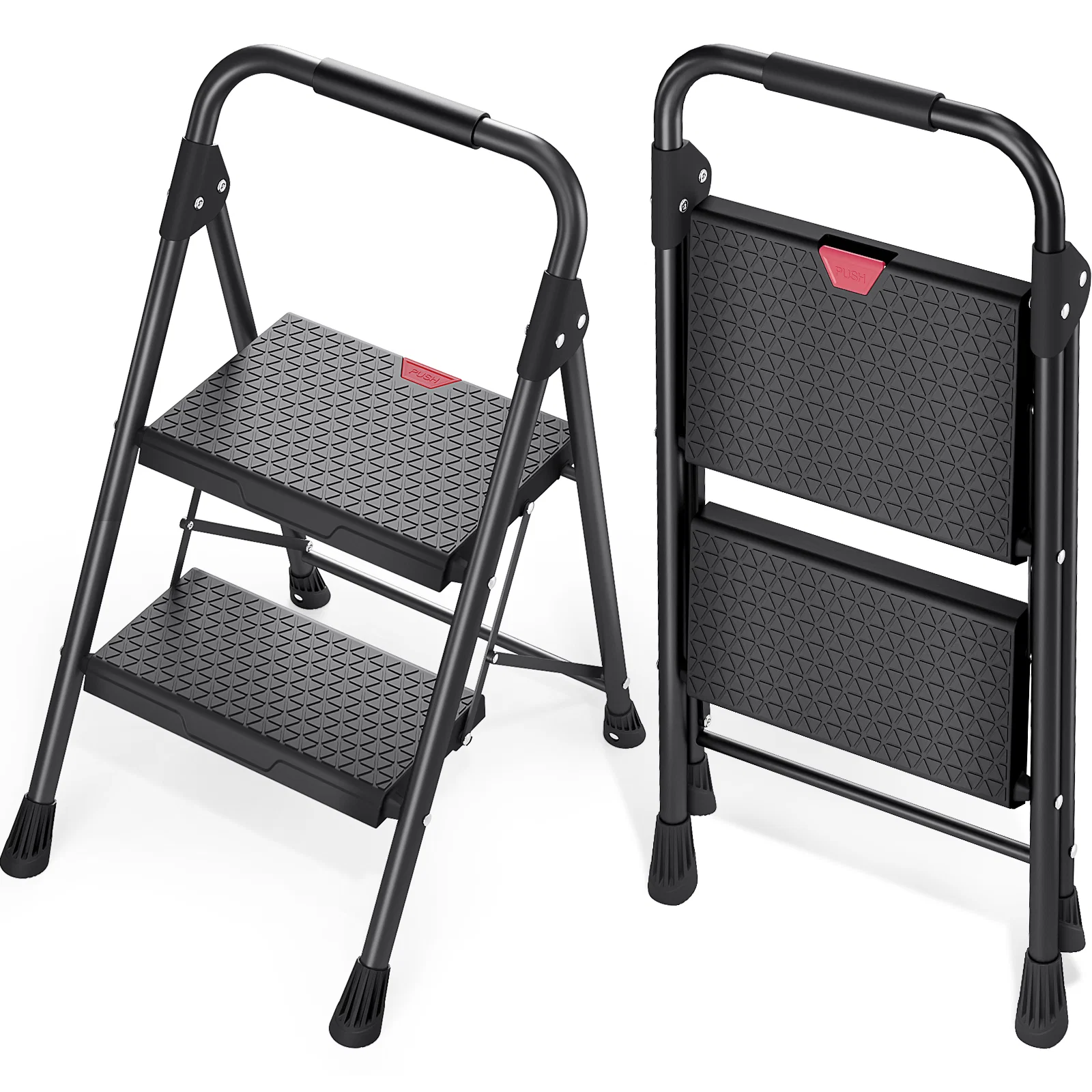 Minimalist KINGRACK 2 3 4 5 Step Ladder Folding Step Stool with Handrails Black Elite