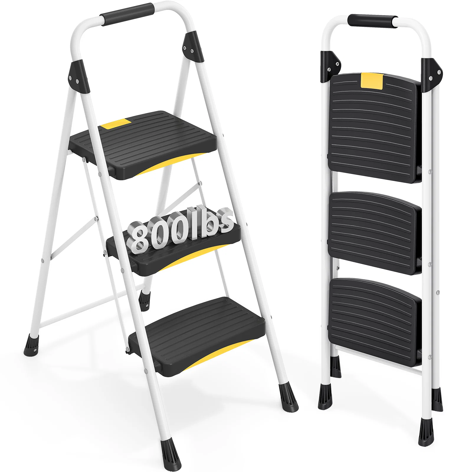 Environmentally Friendly KK Kingrack 3 Step Ladder for Adults Portable Folding Step Stool with Non-Slip Pedal Lightweight 330lbs Steel Ladder for Home Office Bathroom