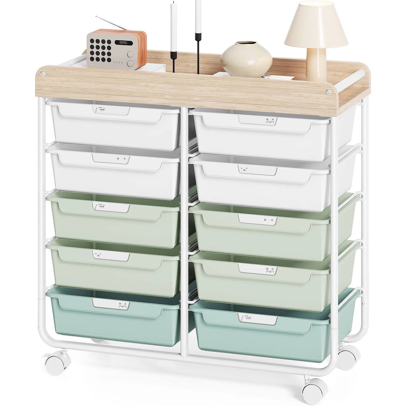 Rolling Storage Cart with 10 Drawers KK KINGRACK Drawer Cart with Sturdy Frame for Craft Office School Storage Green BZ831234-1G Smooth