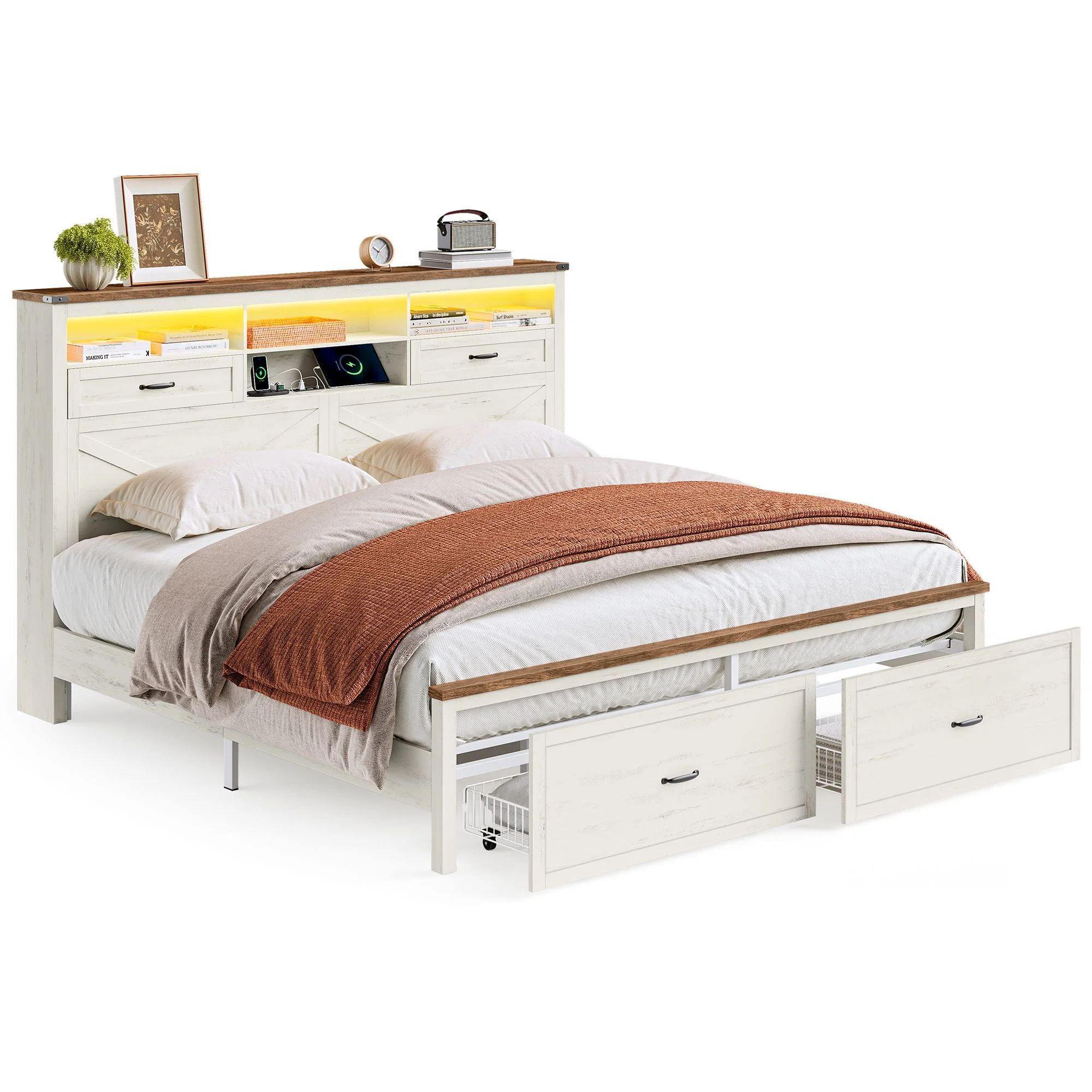 Artisan VASAGLE VASAGLE King Bed Frame with Storage Headboard Proven