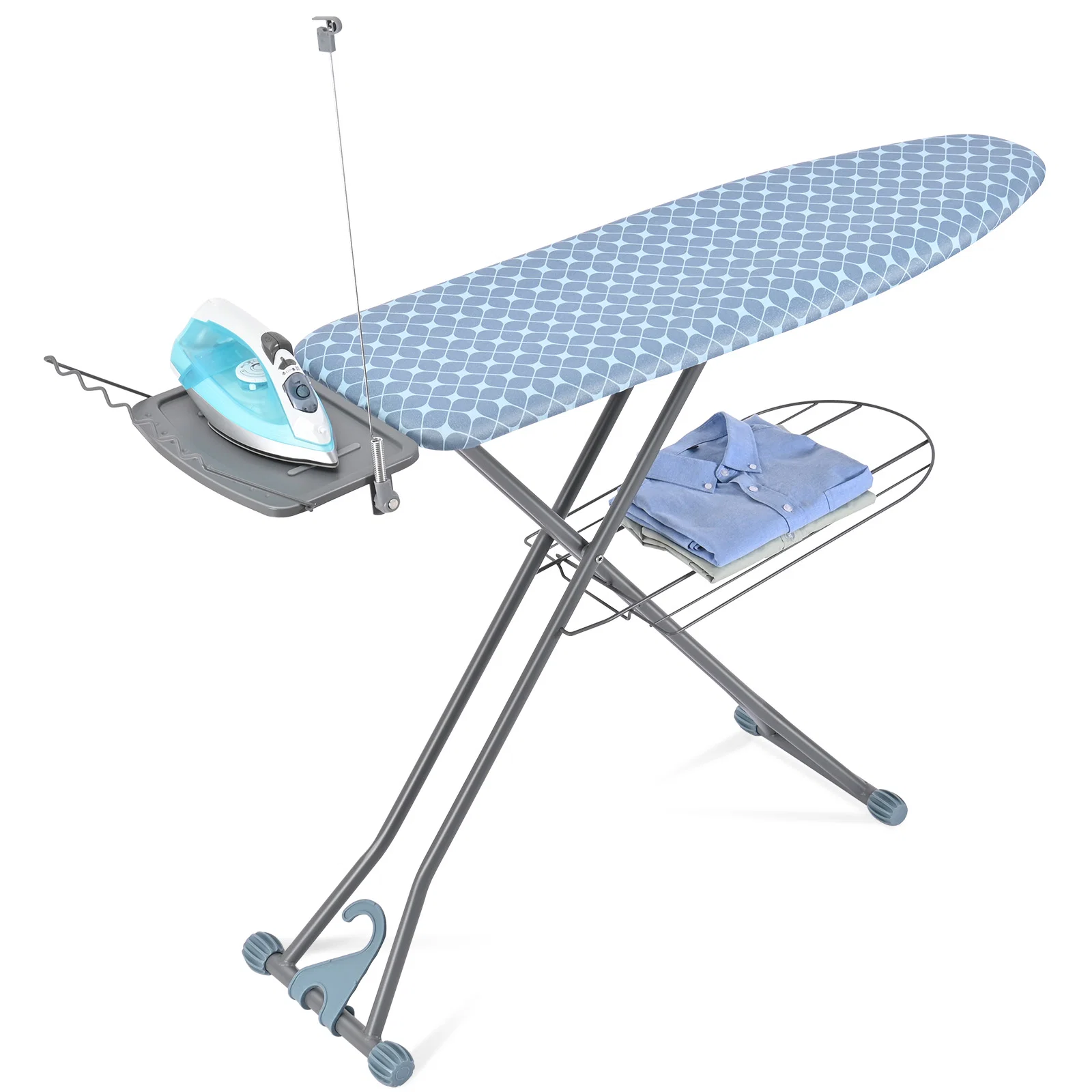 Lightweight TOOLF Ironing Board Multi-use Iron Board with Hanger amp Iron Rest 7 Adjustable Heights 43×13 quot Blue QP1343HT2-B Trendy